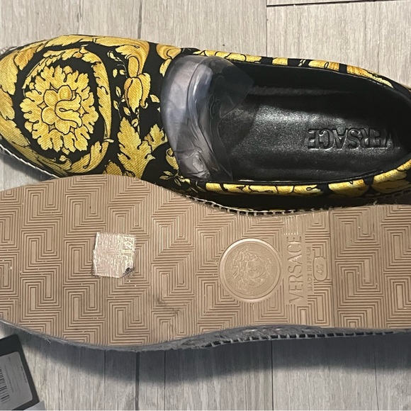 Versace Black and Gold Espadrilles with Baroque Pattern